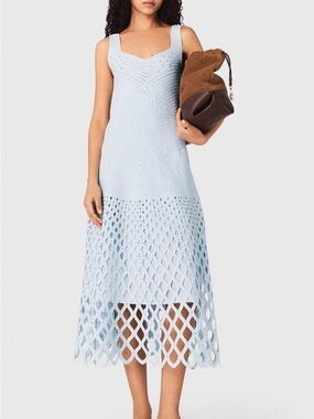 Light Blue Knit Midi Dress with Lattice Hem